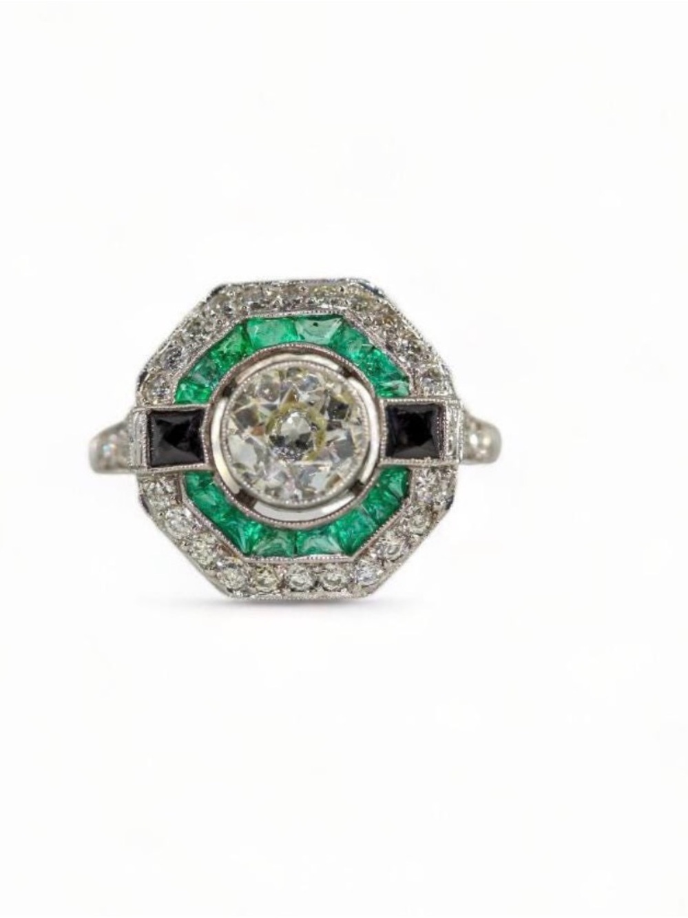 Emerald and Diamond Art Deco Engagement Ring